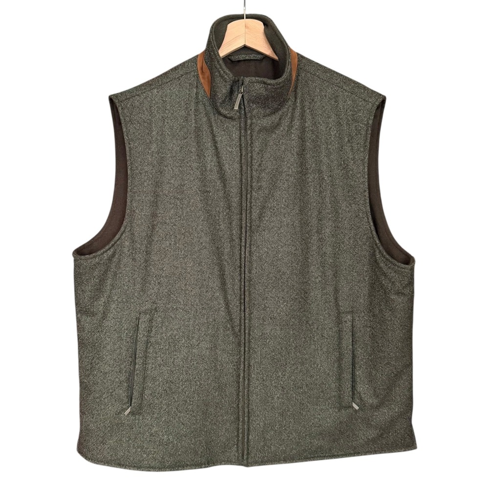 Brooks Brothers Loro Piana Storm System Wool Vest InsulatedGreen Gray L